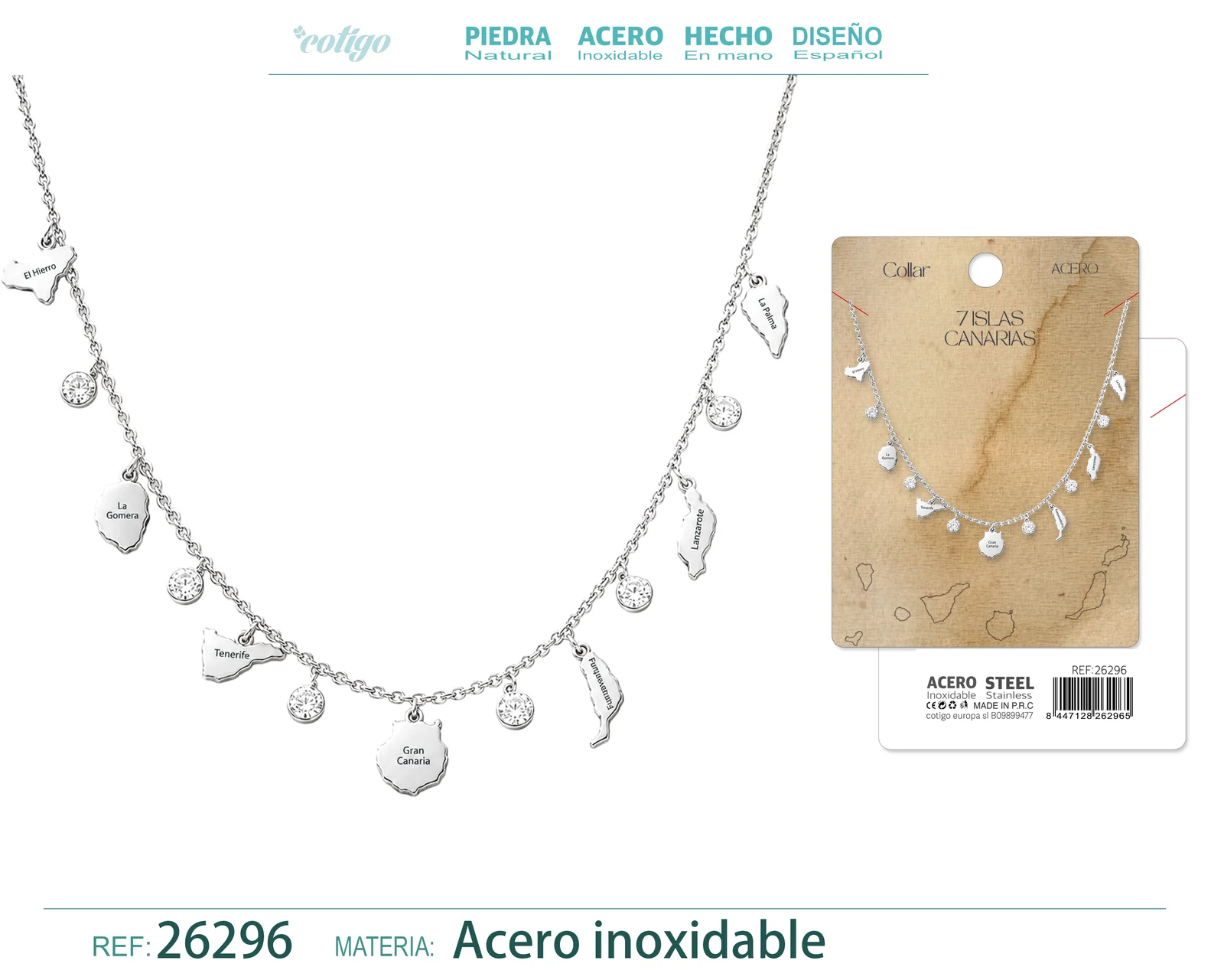 Collar 7 Islas de Canarias Acero inoxidable color Plateado