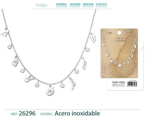 Collar 7 Islas de Canarias Acero inoxidable color Plateado