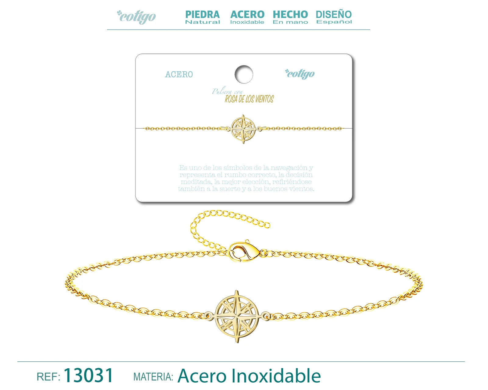 PULSERA ROSA DE LOS VIENTOSACERO DORADO