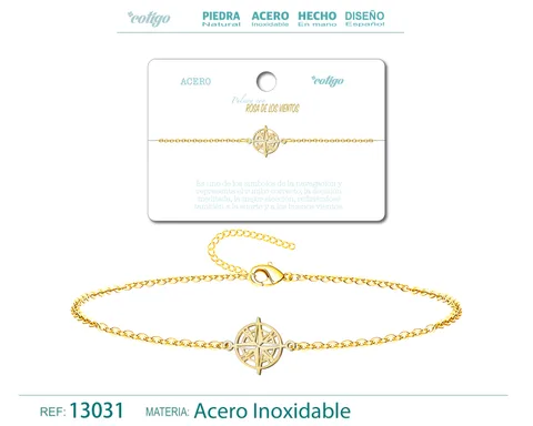 PULSERA ROSA DE LOS VIENTOSACERO DORADO