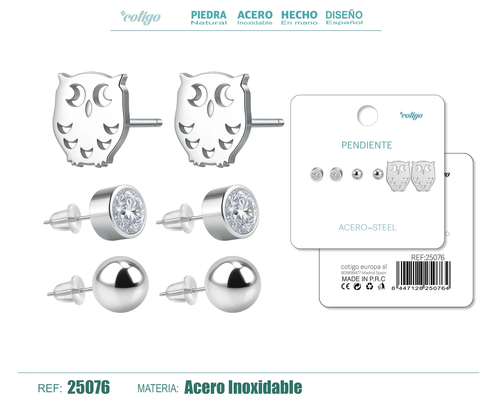 PENDIENTE ACERO INOXIDABLE 3 PARES