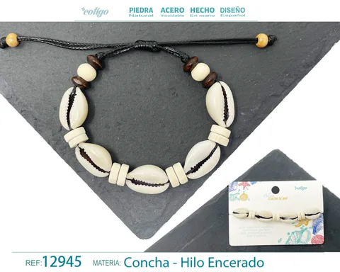 PULSERA HILO ENCERADO DE CONCHA