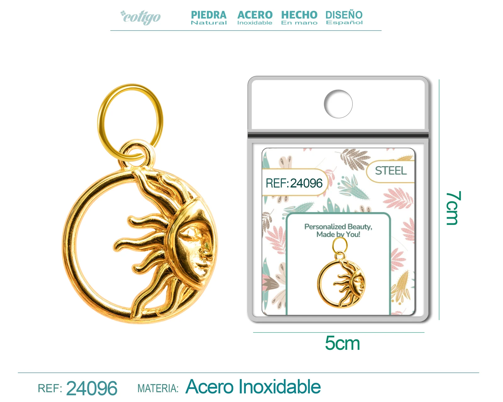 CHARM ACERO DORADO CHAPADO ORO 14 K