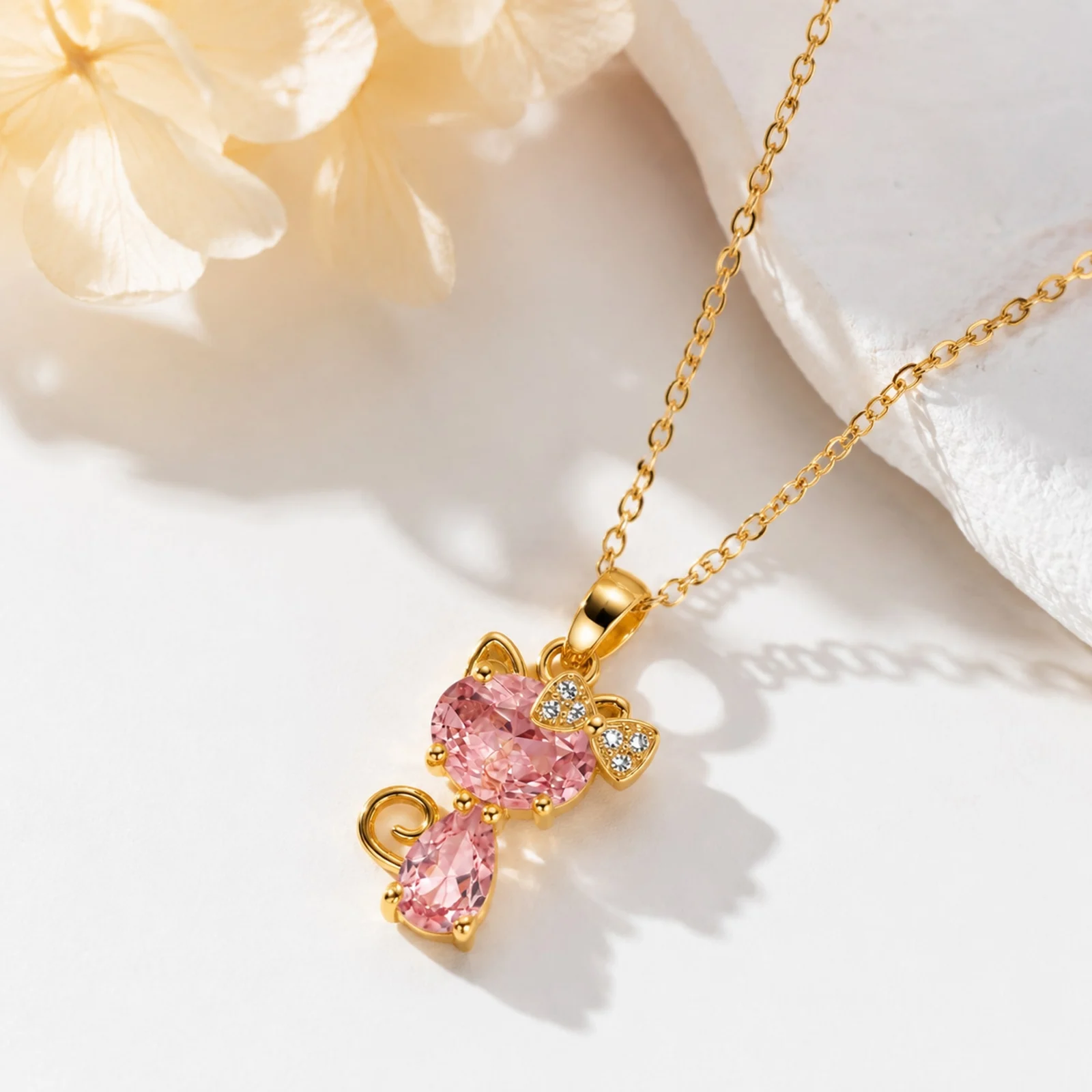Colgangte Cobre con Circonita Colar Dorado y Cadena Acero