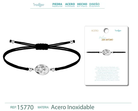 PULSERA HILO ENCERADO CON SAN ANTONIO COLOR PLATEADO