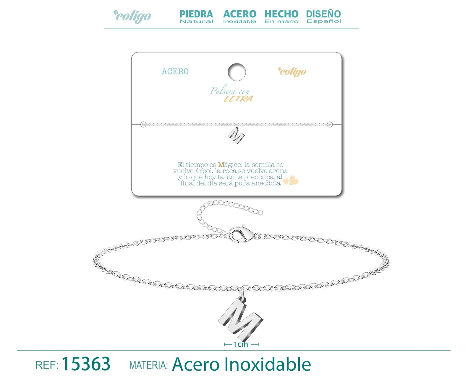 PULSERA LETRA M COLOR PLATEADO