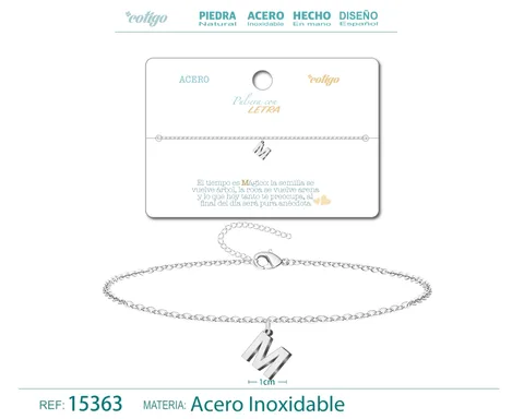 PULSERA LETRA M COLOR PLATEADO