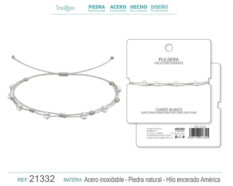 PULSERA HILO ENCERADO CON CUARZO BLANCO