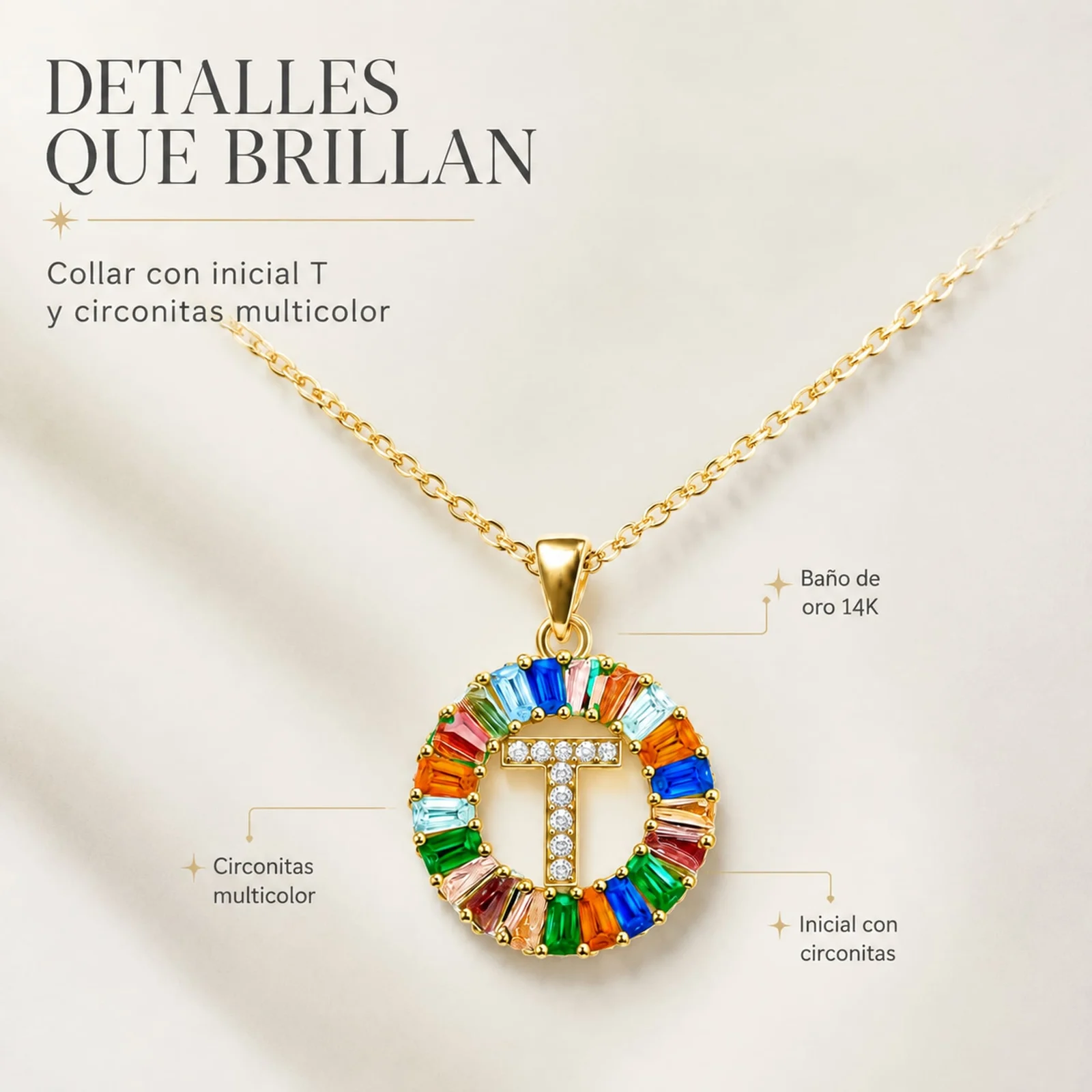COLGANTE LETRA T CHAPADO ORO 14K CON CIRCONITA