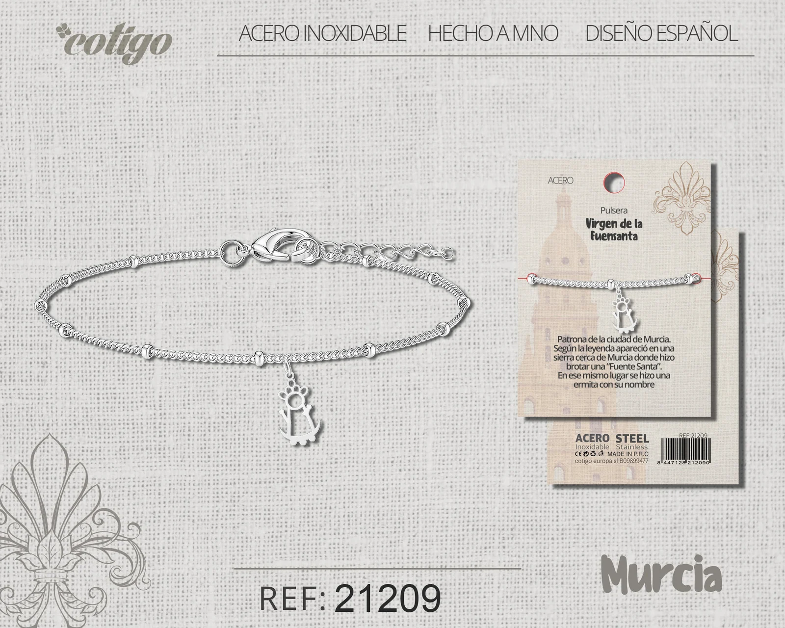 PULSERA VIRGEN DE LA FUENSANTA ACERO PLATEADO