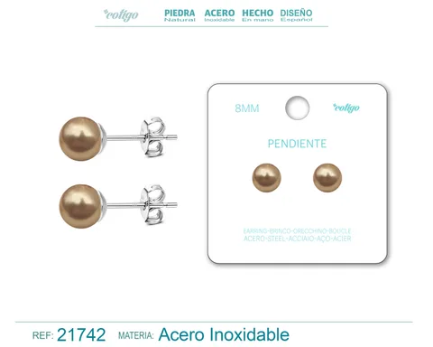 PENDIENTE DE PERLA BOLA REDONDO 8MM