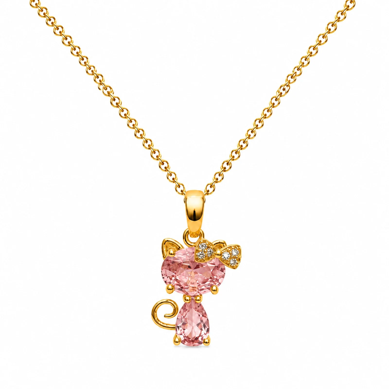 Colgangte Cobre con Circonita Colar Dorado y Cadena Acero