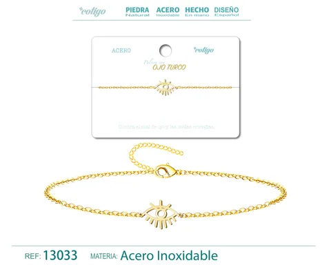 PULSERA OJO TURCOACERO DORADO