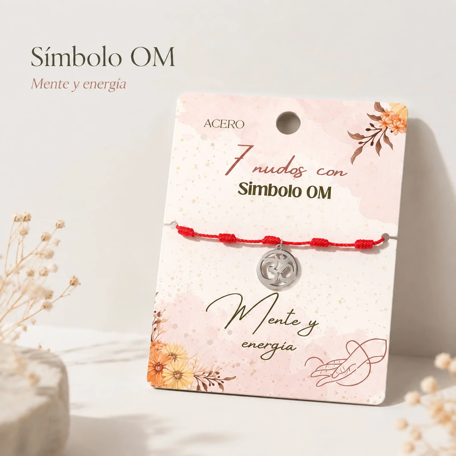 PULSERA 7 NUDOS CON SÍMBOLO OM COLOR PLATEADO
