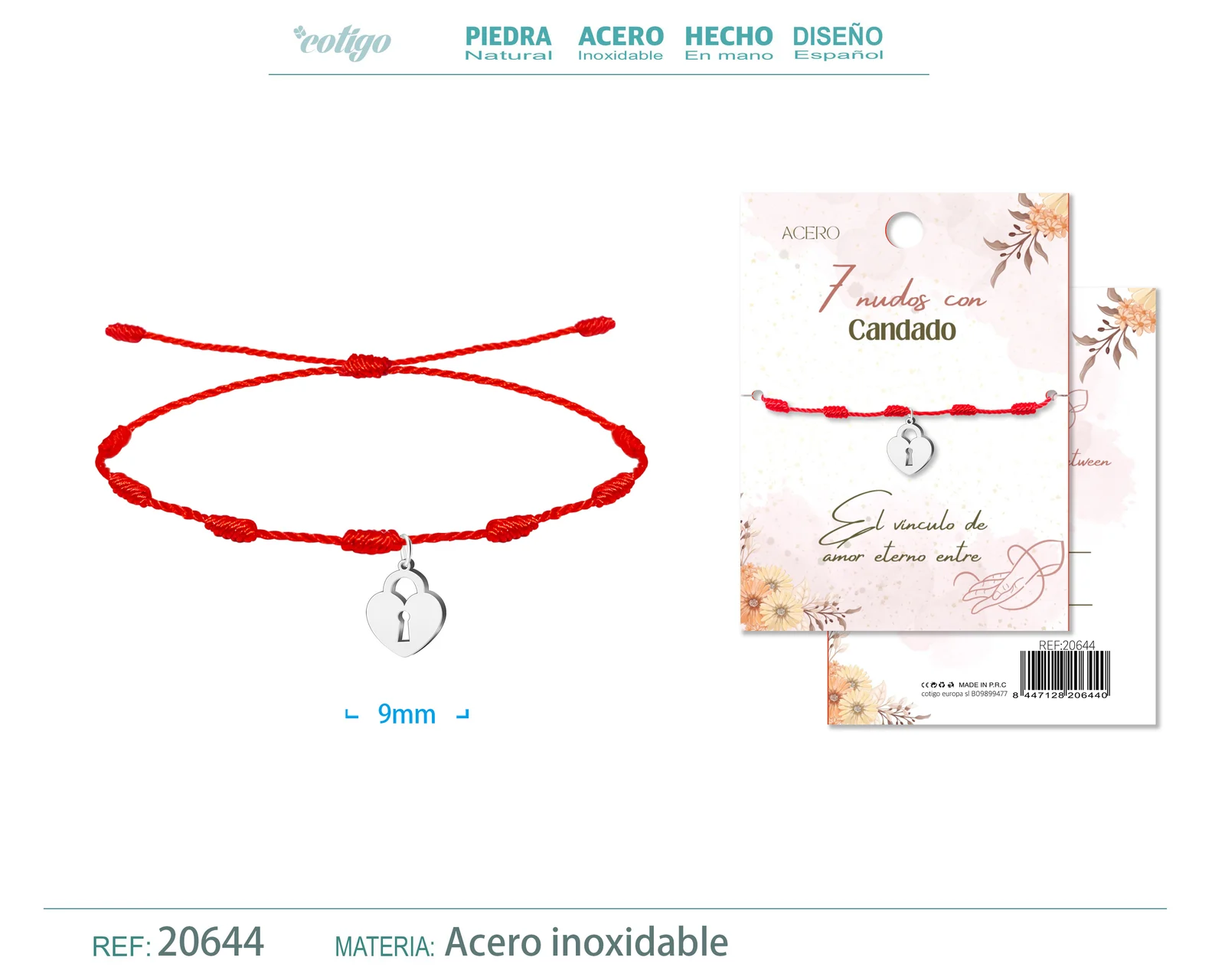 PULSERA 7 NUDOS CON CANDADO COLOR PLATEADO