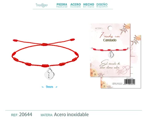 PULSERA 7 NUDOS CON CANDADO COLOR PLATEADO