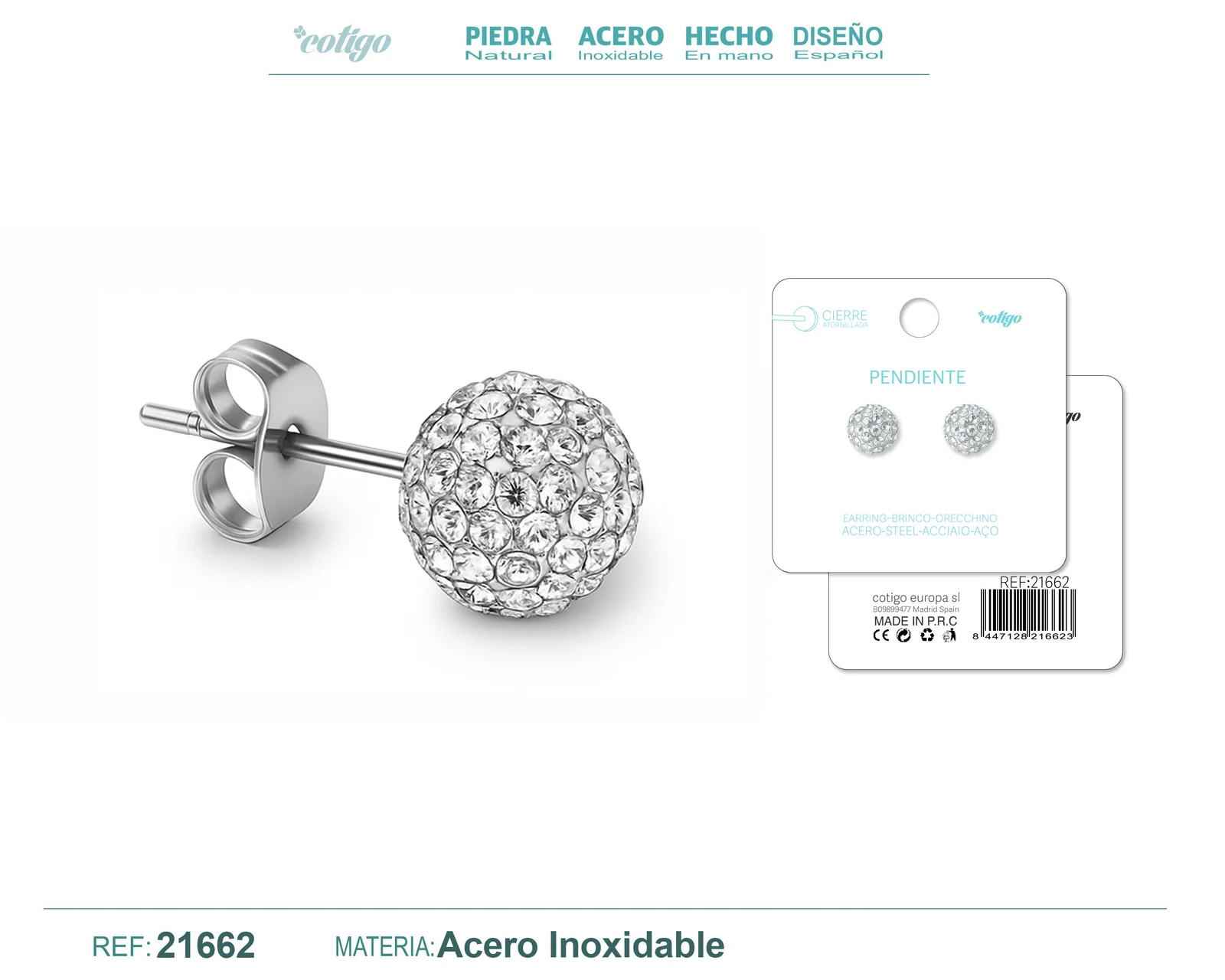 PENDIENTE ACERO  COLOR PLATEADO CON CIERRE ROSCA