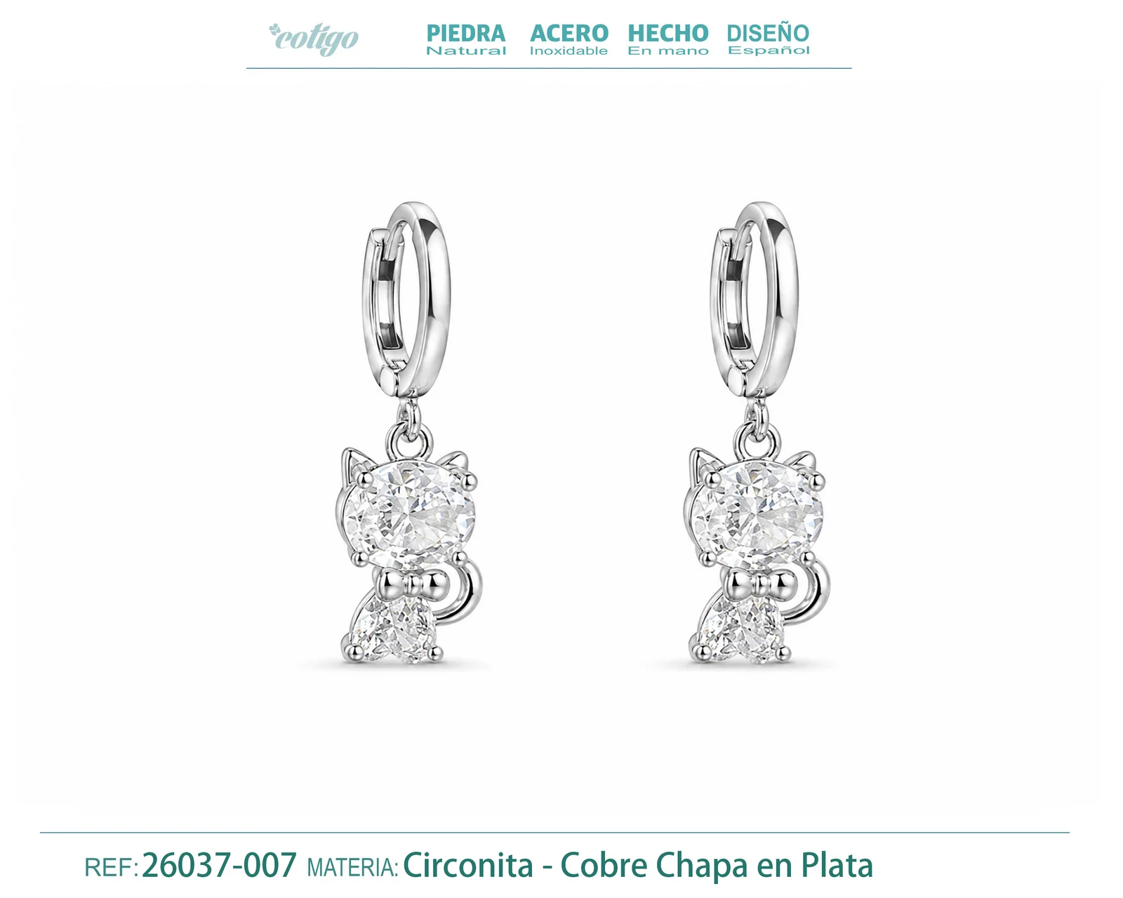 Brinco de argola com pendente de zircónia cúbica prateada