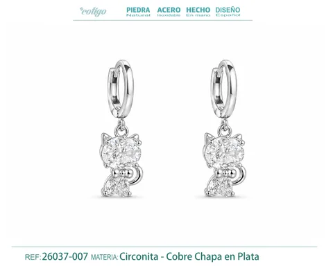 Brinco de argola com pendente de zircónia cúbica prateada