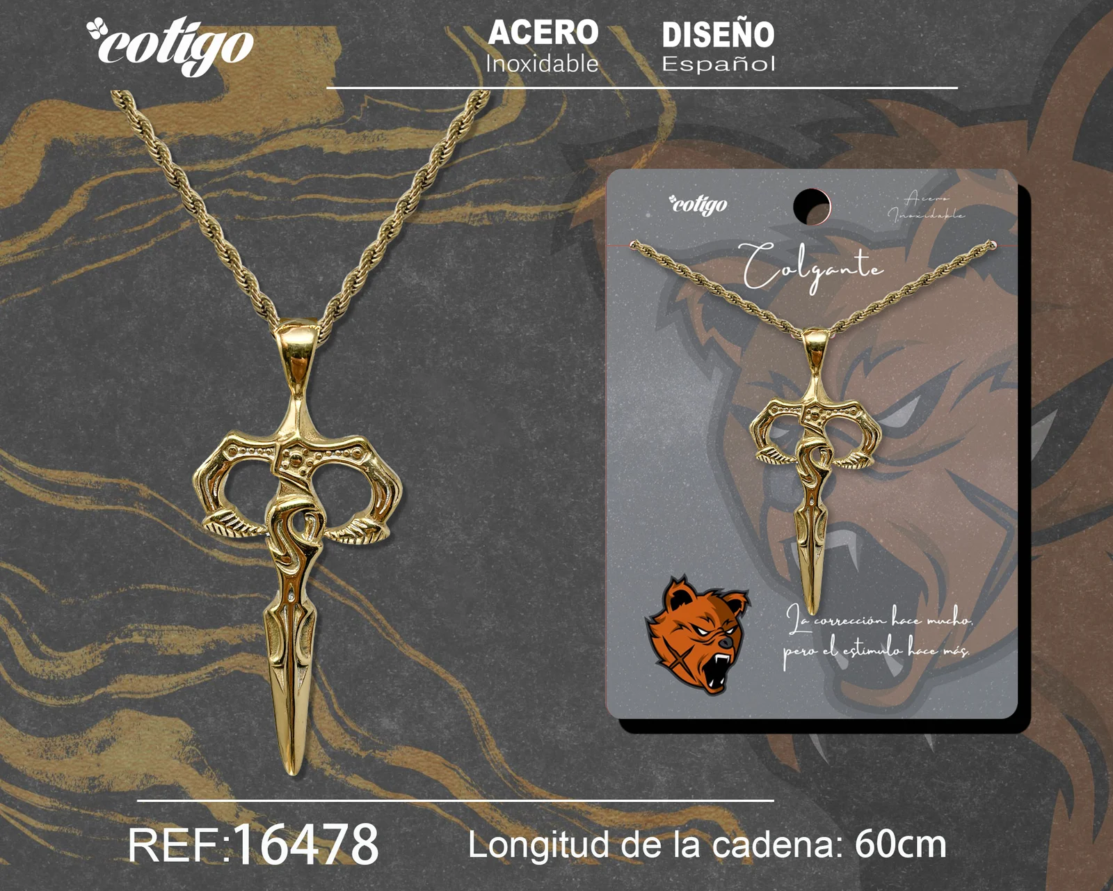 COLGANE HOMBRE ACERO COLOR DORADO