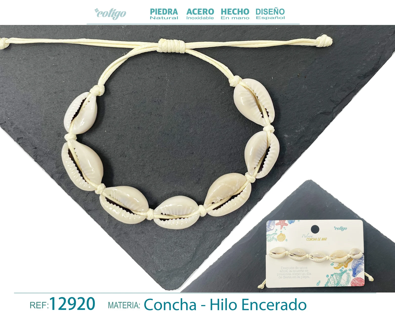 PULSERA HILO ENCERADO DE CONCHA