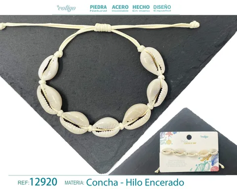 PULSERA HILO ENCERADO DE CONCHA
