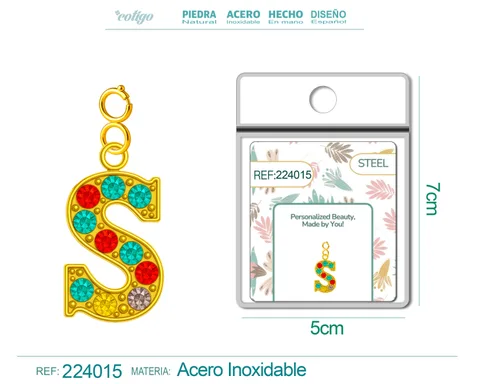 CHARM DE LETRA S ACERO COLOR DORADO CON CIRCONITA-CON CIERRE