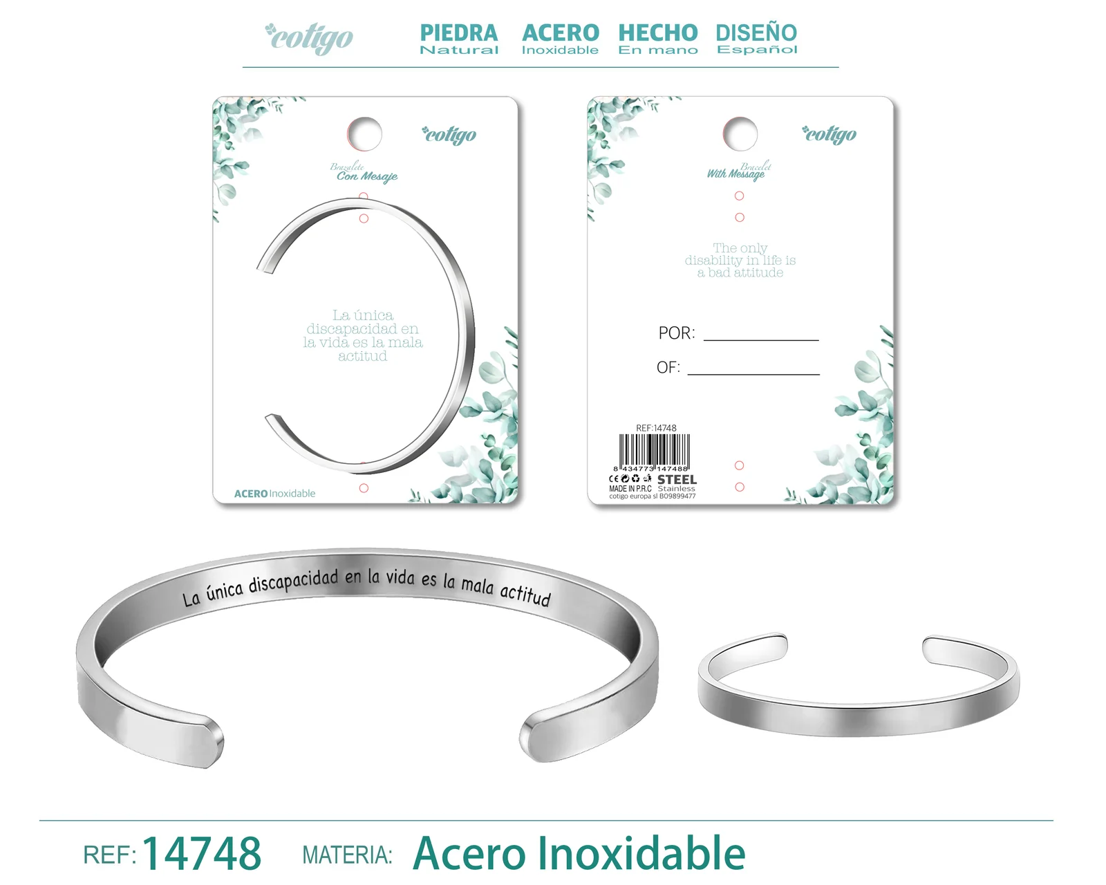 BRAZALETE ACERO CON MENSAJE ESPAÑOL