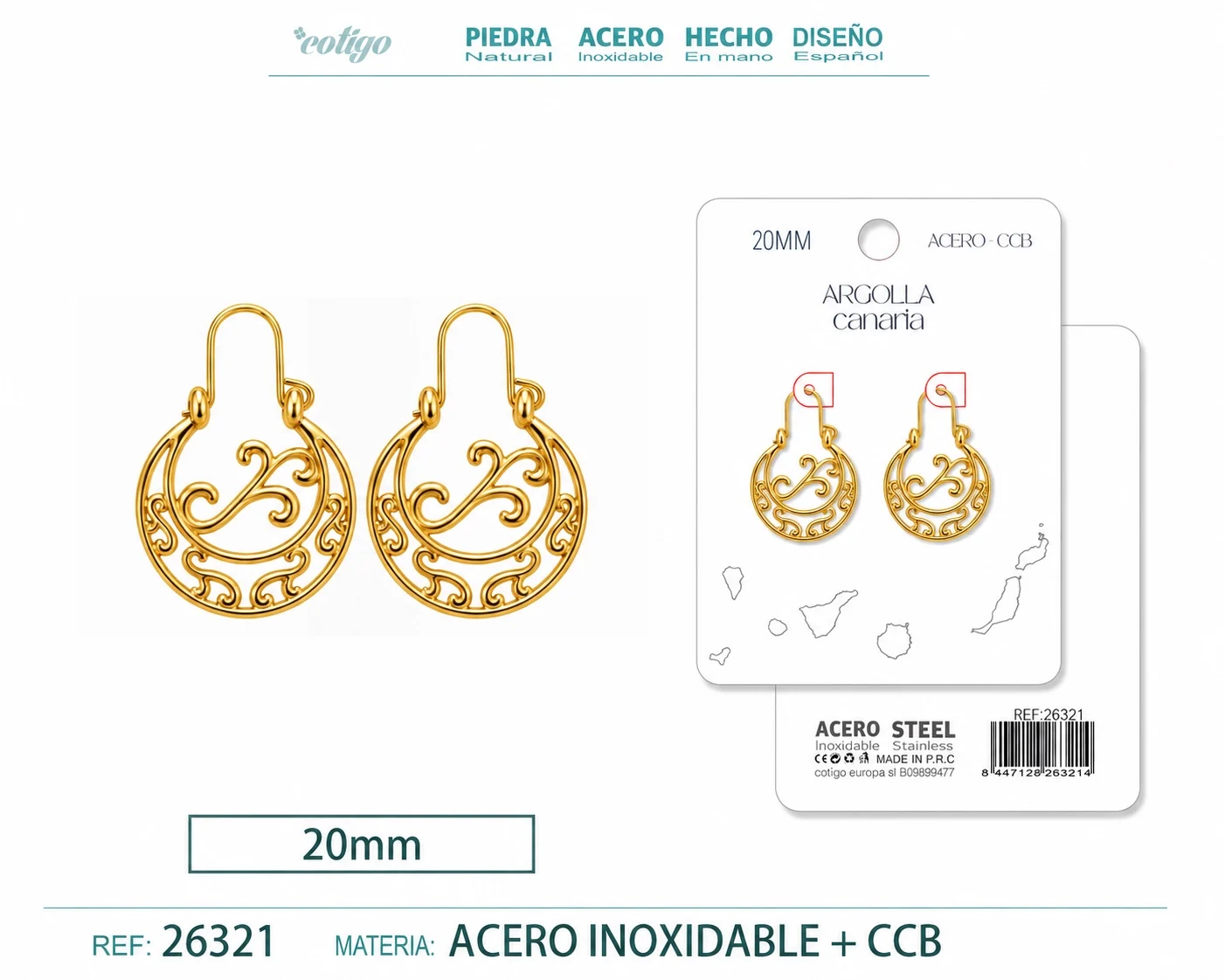 Argolla Canaria 20cm Color Dorado Material CCB