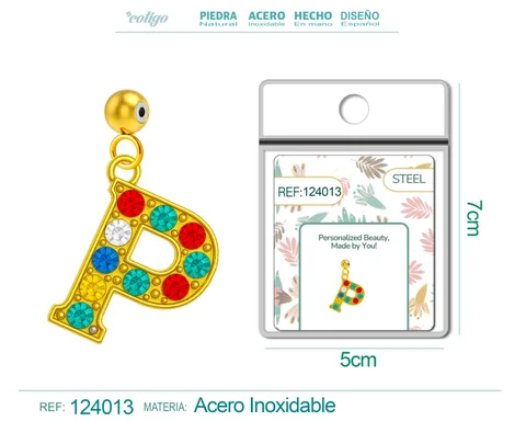 CHARM DE LETRA P ACERO COLOR DORADO CON CIRCONITA-CON BOLA DE GOMA