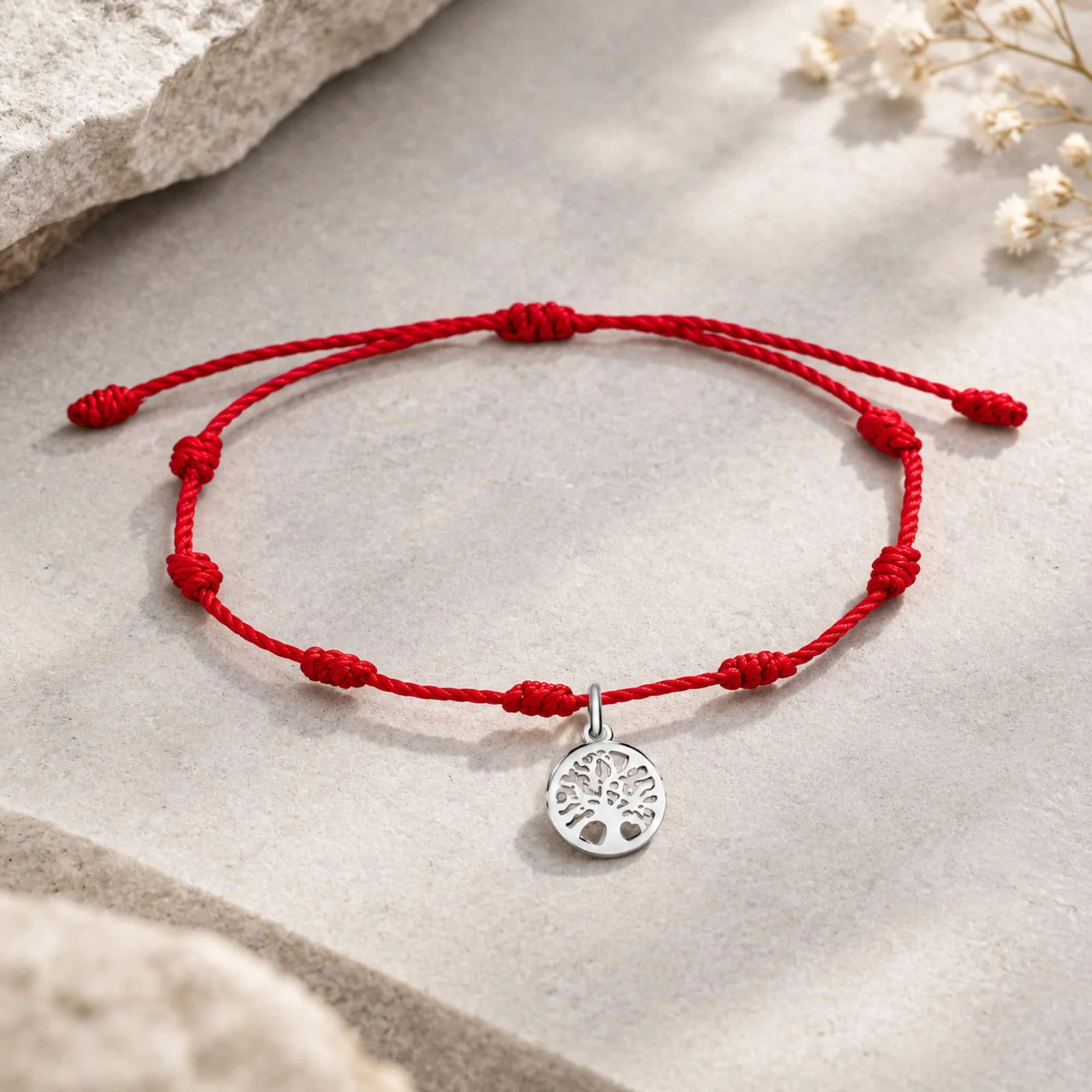 PULSERA 7 NUDOS CON ÁRBOL DE LA VIDA ACERO PLATEADO
