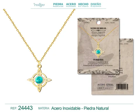COLGANTE NUDO DE BRUJA ACERO DORADO CON TURQUESA