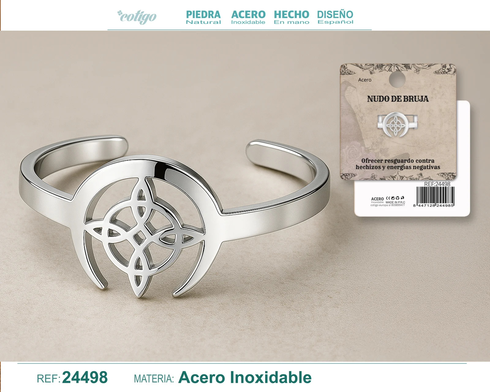 ANILLO NUDO DE BRUJA ACERO PLATEADO