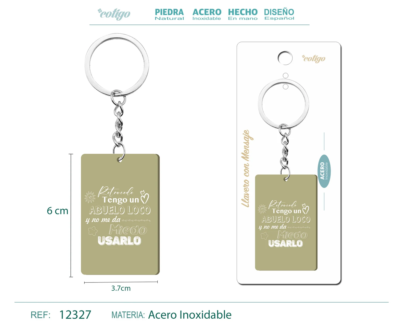 LLAVERO MENSAJE COLORES CON ACCESORIO ACERO