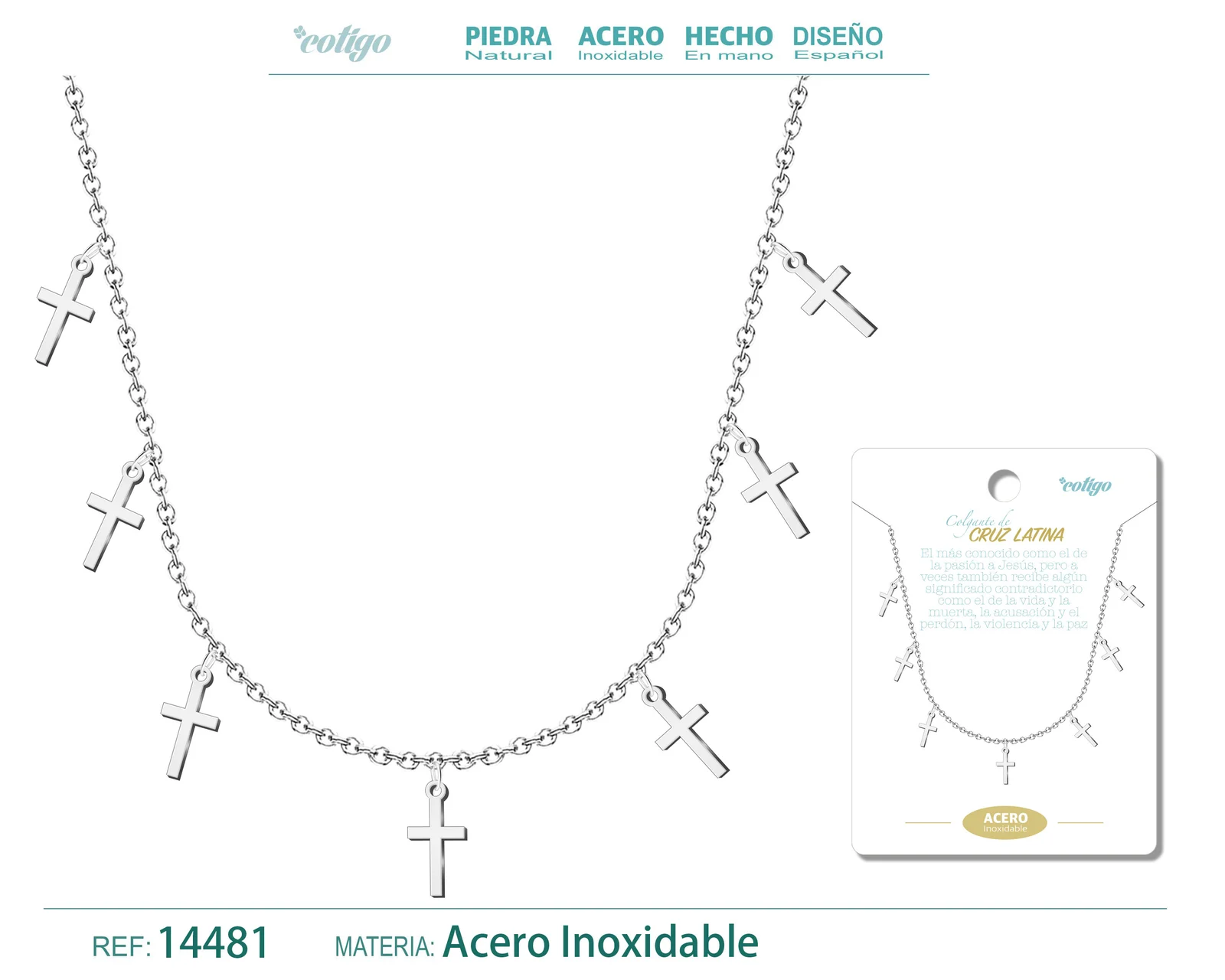 COLLAR CON 7 COLGANTE DE CRUZ COLOR PLATEADO