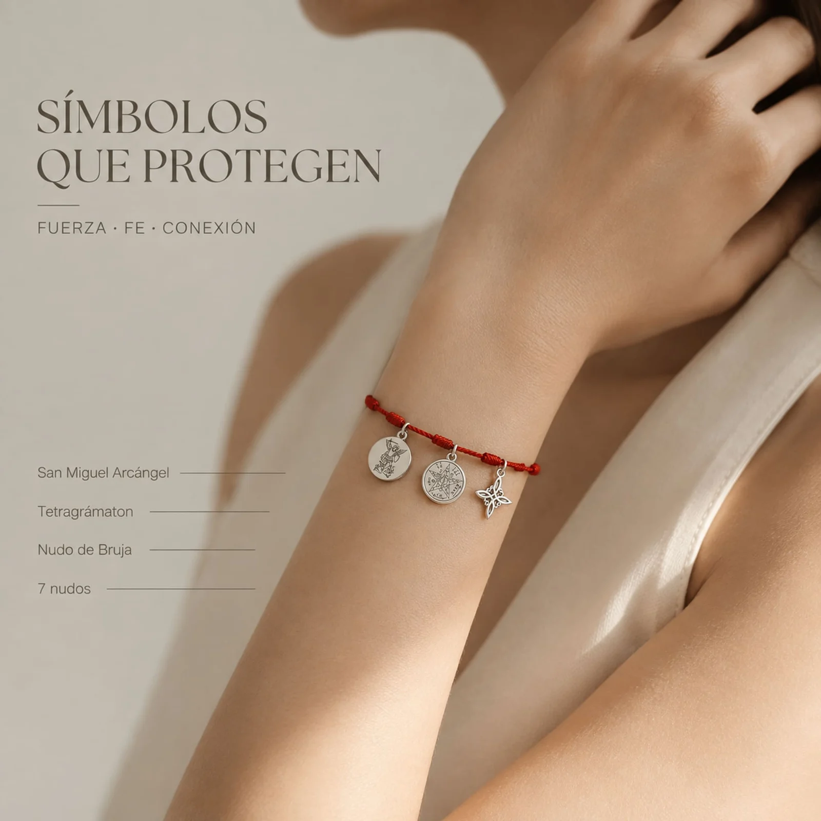 PULSERA 7 NUDOS CON TETRAGRÁMATON  NUDO DE BRUJA Y SAN MIGUEL ARCÁNGEL ACERO PLATEADO