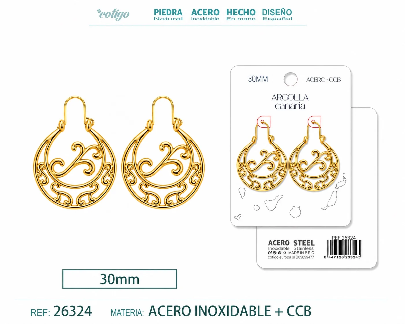 Argolla Canaria 30cm Color Dorado Material CCB