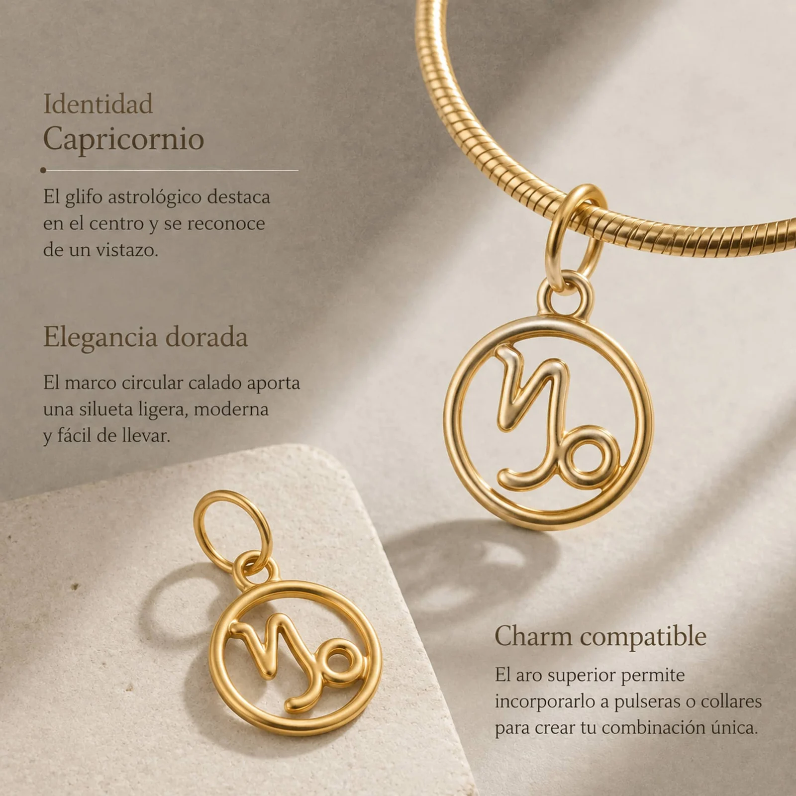 CHARM DE ZODÍACO CAPRICÓRNIO ACERO COLOR DORADO