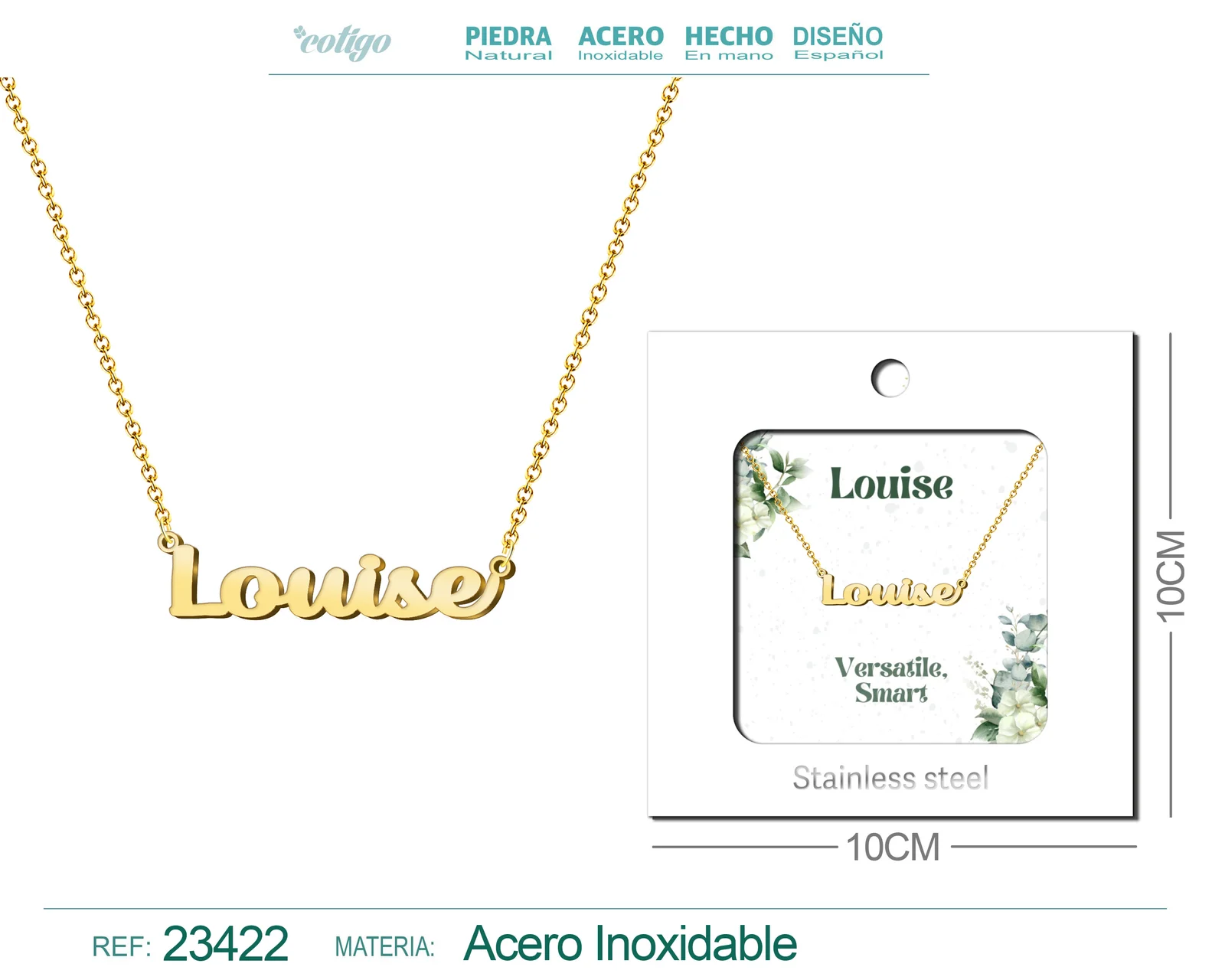 COLLAR NOMBRE INGLES LOUISE ACERO CON SOBRE