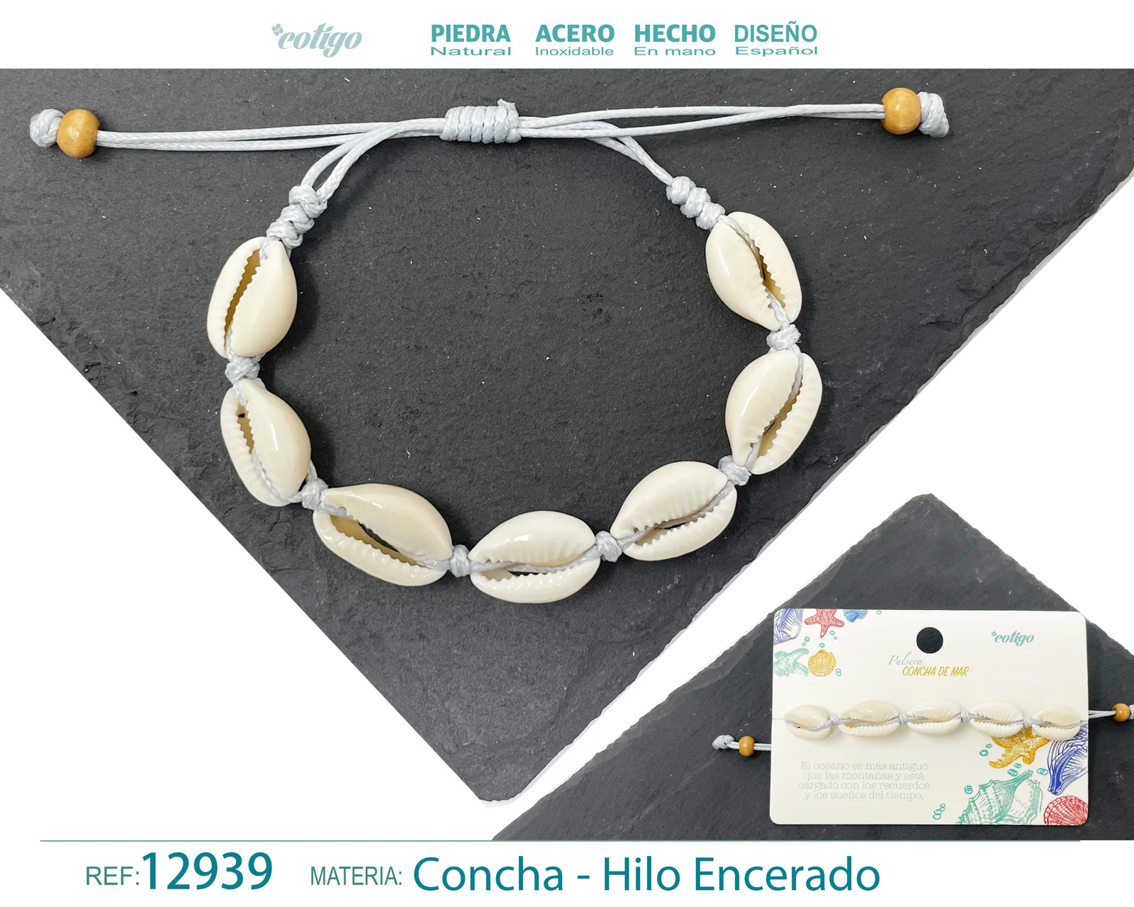 PULSERA HILO ENCERADO DE CONCHA
