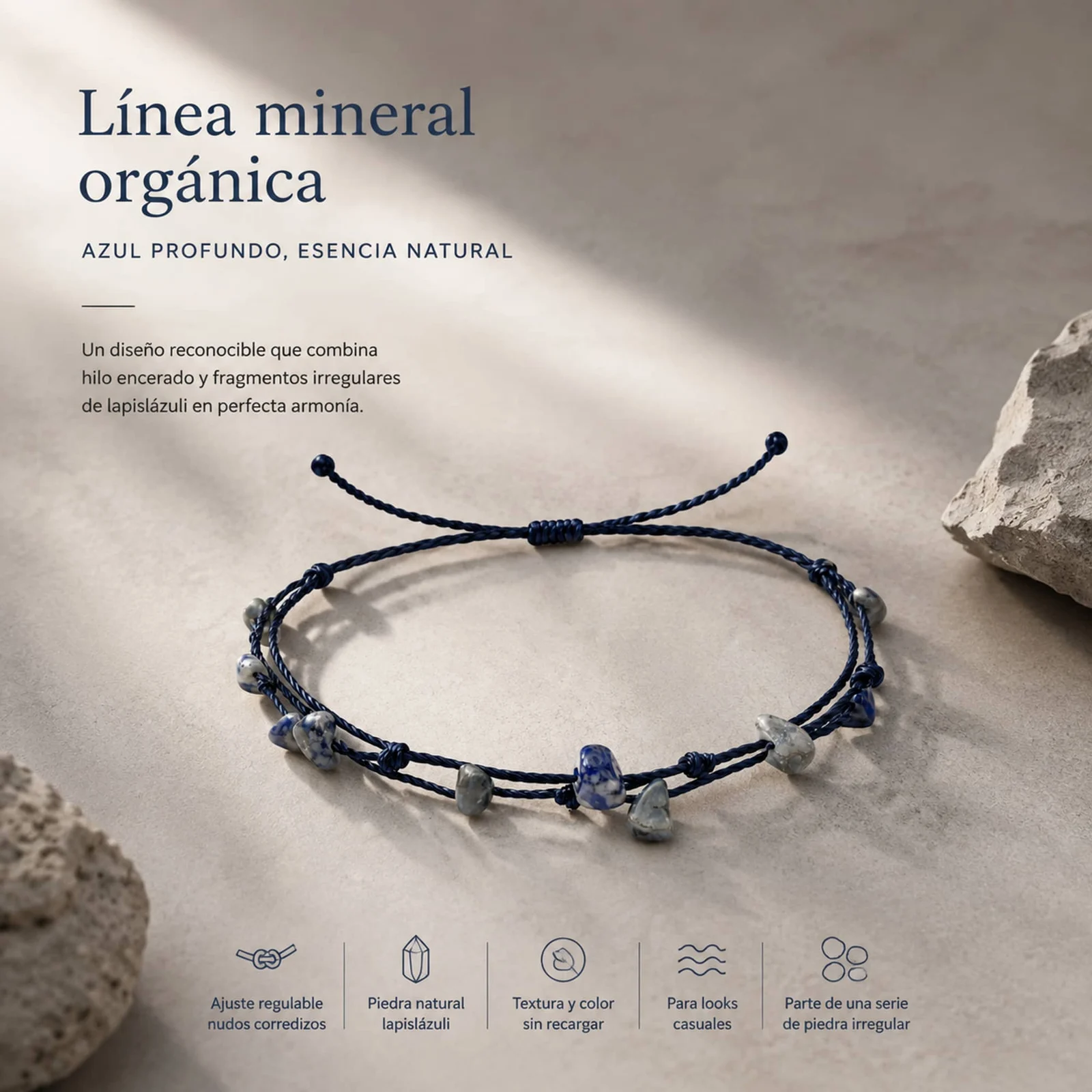 PULSERA HILO ENCERADO CON LAPISLÁZULI
