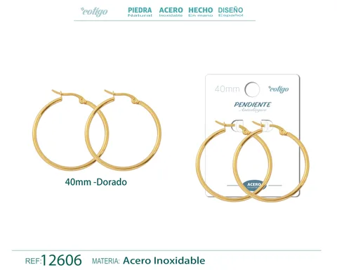 PENDIENTE ARO ACERO-40MM COLOR DORADO