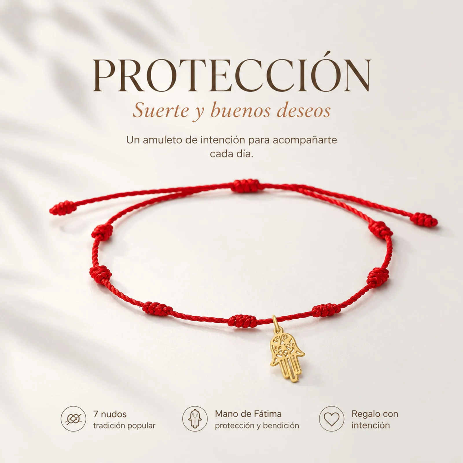 PULSERA 7 NUDOS CON MANO DE FÁTIMA ACERO DORADO