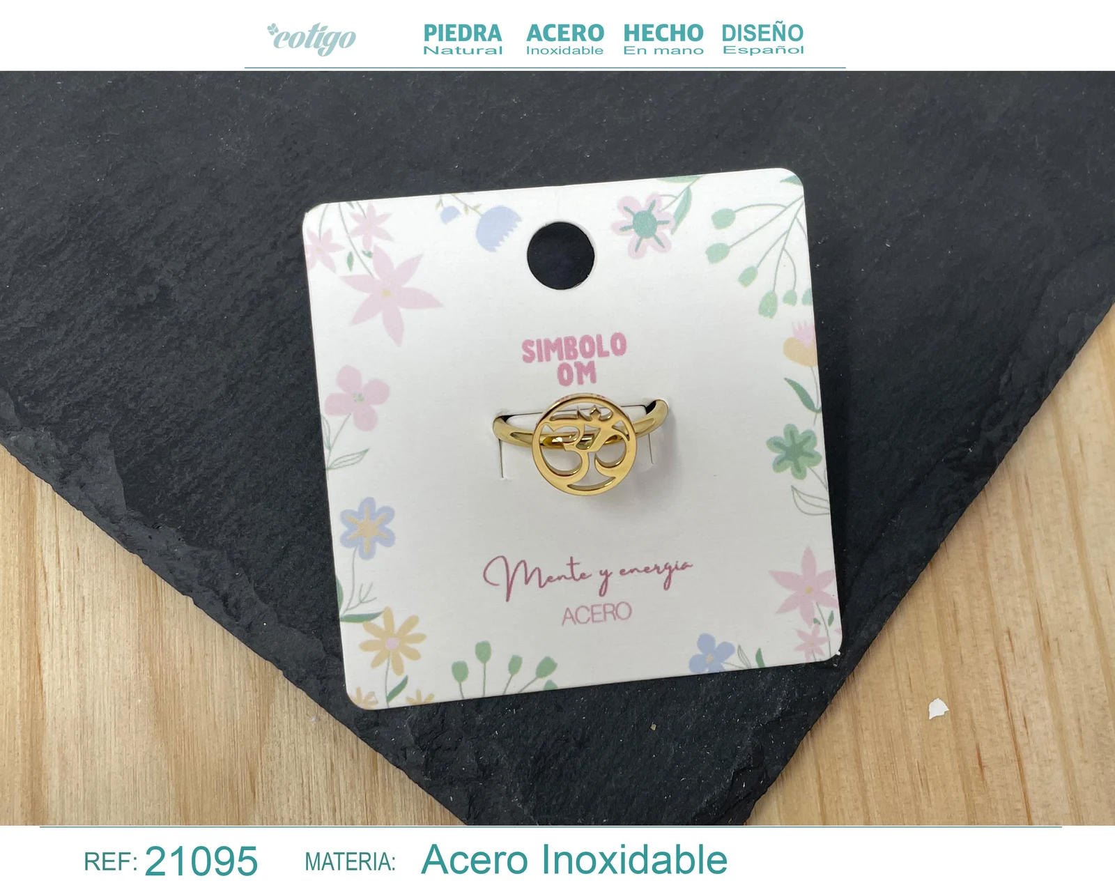 ANILLO SIMBOLO OM ACERO COLOR DORADO