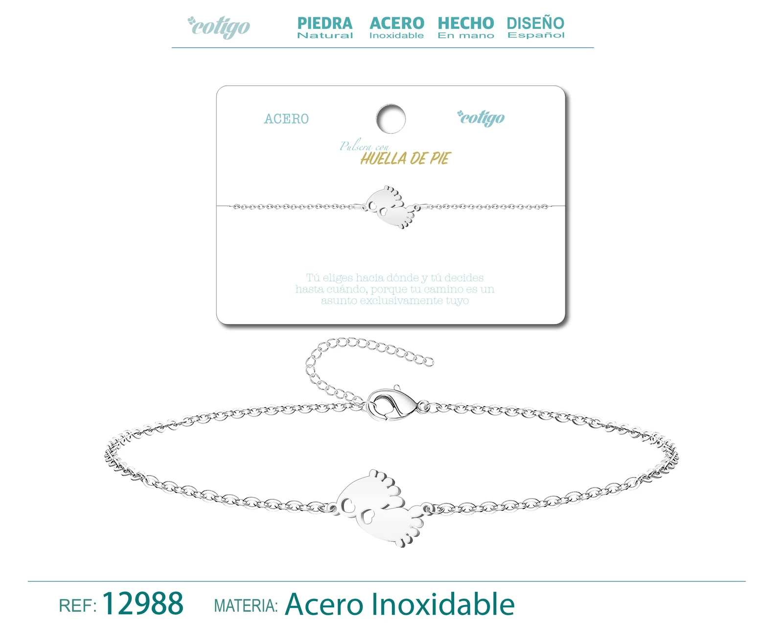 PULSERA HUELLA DE PIE  ACERO PLATEADO