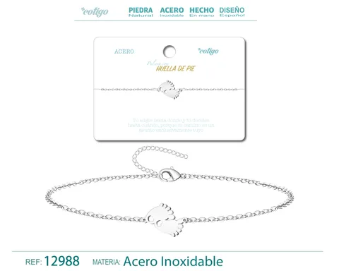 PULSERA HUELLA DE PIE  ACERO PLATEADO
