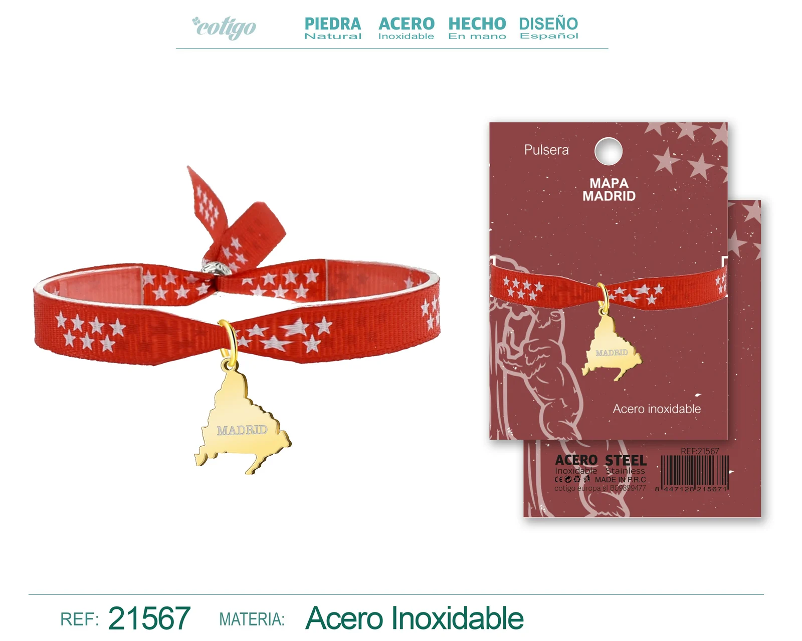 PULSERA BANDERA Y MAPA DE MADRID ACERO DORADO