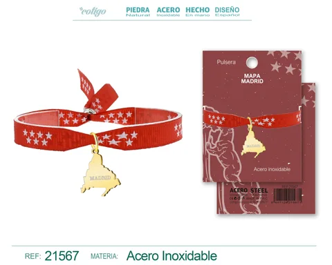 PULSERA BANDERA Y MAPA DE MADRID ACERO DORADO