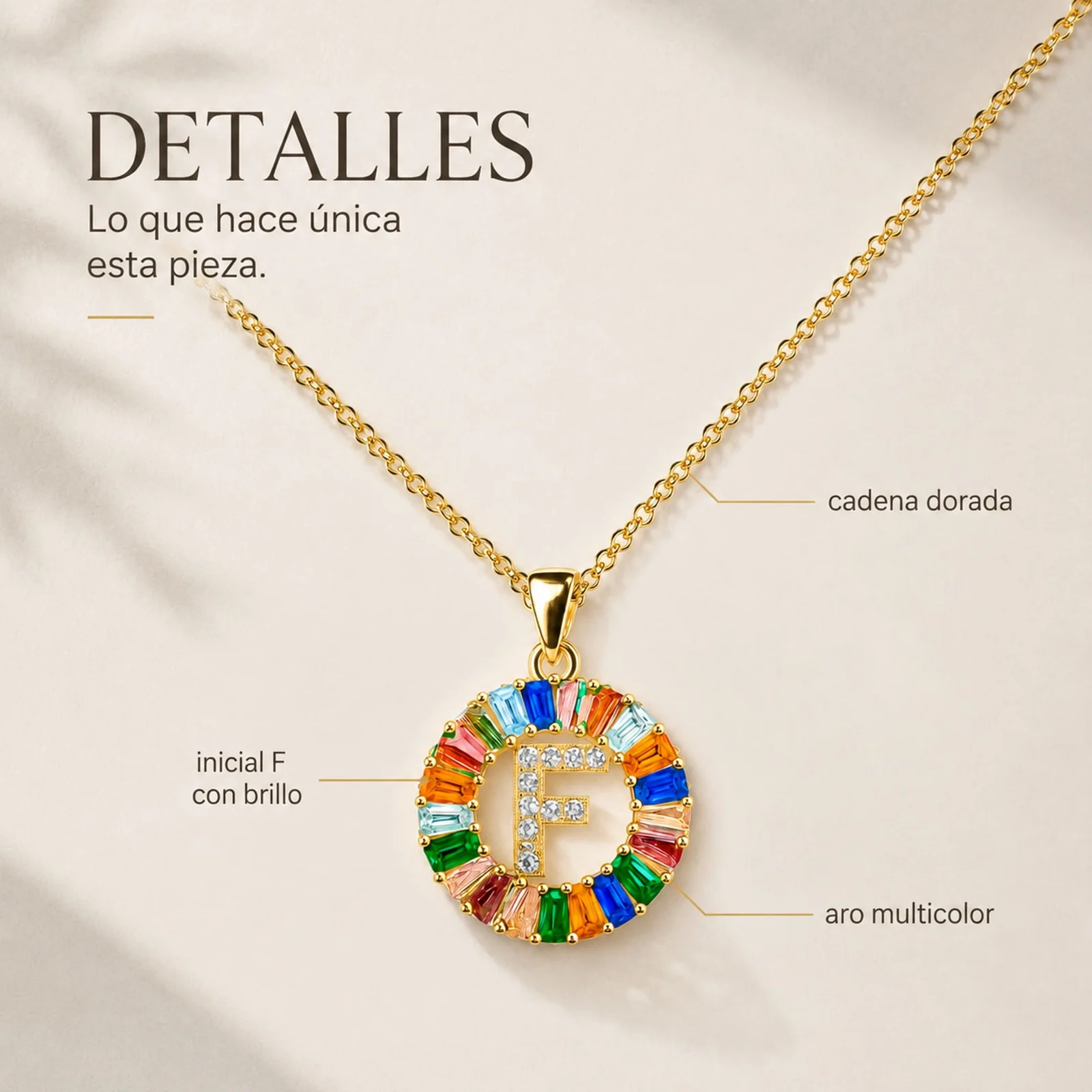 COLGANTE LETRA F CHAPADO ORO 14K CON CIRCONITA