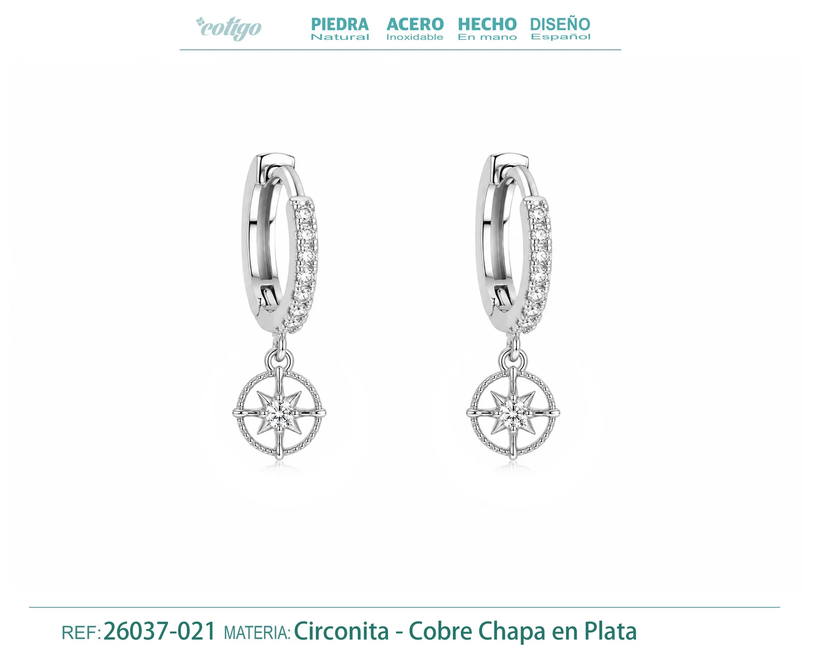 Brinco de argola com pendente de zircónia cúbica prateada